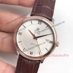 High Quality Omega De Ville Co-Axial White Dial Brown Leather Band Watch 39.5mm  